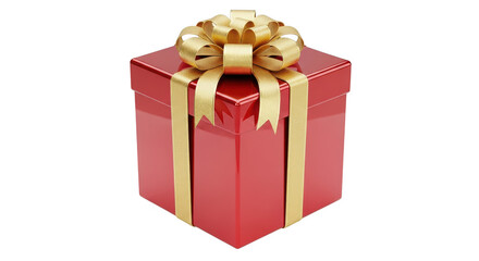 Red box with gold ribbon on top. isolated illustration on  transparent background PNG