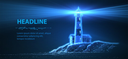 Lighthouse. Guiding light, beacon of hope, lighthouse guide, safe harbor, steady guidance, leadership vision, strategic solution, digital technology, business mission, navigation tech concept.

