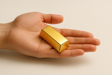 Hand holds gold bar symbolizing investment and wealth, representing safe asset for financial security and prosperity