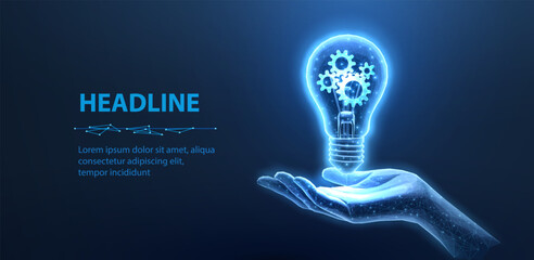 Bulb with gears inside. Learning solution, Engine power, Data insight, Gear mechanism, Business development innovation, Customize product, Innovation technology, Digital knowledge, innovation concept.