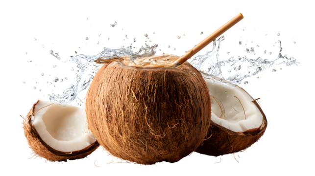Fresh Coconut with Splash, isolated on transparent background