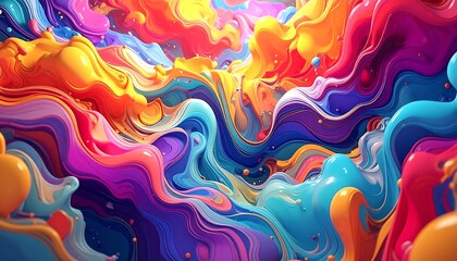 A vibrant, colorful, swirling abstract illustration of fluid forms