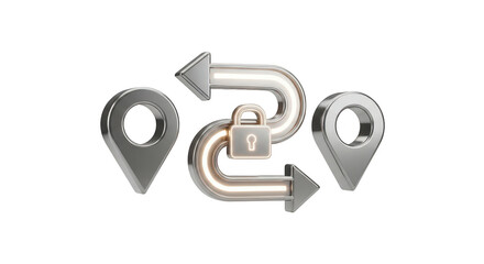 Silver arrow pointing to a key on a map. isolated illustration on  transparent background PNG