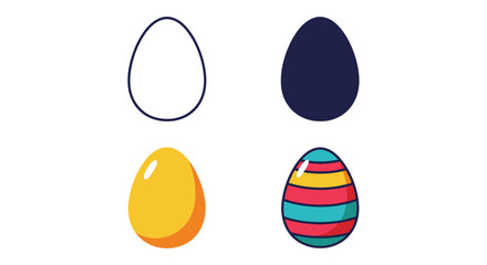 Four colorful eggs in different styles white dark blue yellow and striped