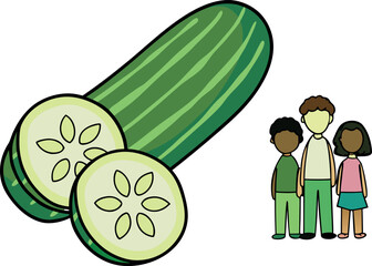 cartoon farmer with green cucumber and watermelon vector illustration