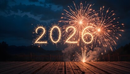 New Year 2026 Fireworks Background with Sparkling Night Sky Celebration