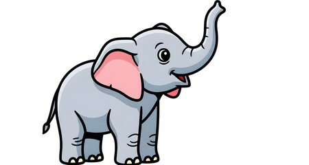 Obraz premium Cute Cartoon Elephant Standing with Trunk Raised