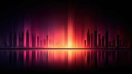 Vibrant Cityscape at Night With Glowing Lights and Water Reflection