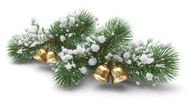 Frosty pine needles decorated with luxury gold bells - Powered by Adobe
