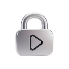 Silver lock with a silver key and a small triangle on it. isolated illustration on  transparent background PNG