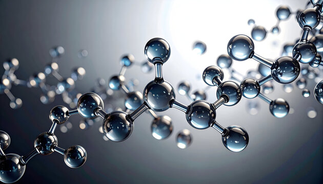 A glowing, abstract representation of a molecular structure, DNA strand, or protein helix, set against a dark, futuristic background with connecting points. Ideal for genetics, biotechnology.