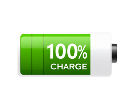  Minimal Green Battery Icon with 100% Charge Indicator PNG