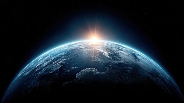 earth rising in space with the sun shining brightly in the background