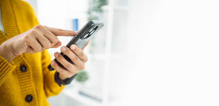 Person using smartphone for digital communication concept of mobile technology online connection social networking and modern lifestyle in everyday life