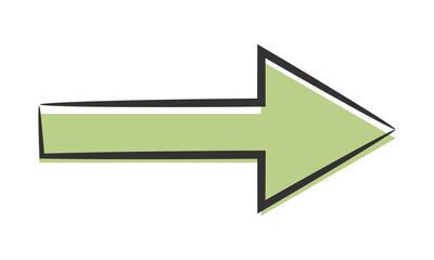 Green right arrow symbol with an outline isolated on white background. Vector illustration