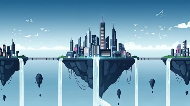 Animated Futuristic City on a Floating Island in the Sky.