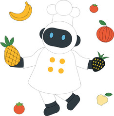Robot vector illustration of fruits and vegetables set