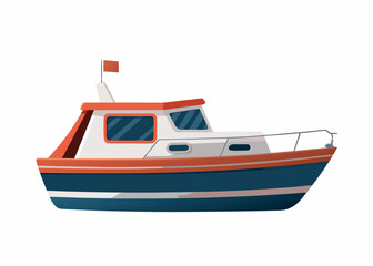 Red boat isolated on a white background for simple marine illustration