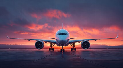 Obraz premium Airplane on the runway at sunset
