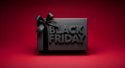 Black Friday Gift Box Red Background Holiday Shopping Sale