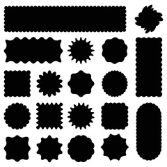 Set black round and oval, rectangular and square, arch shapes with curvy edges. Cute geometric forms with scalloped borders