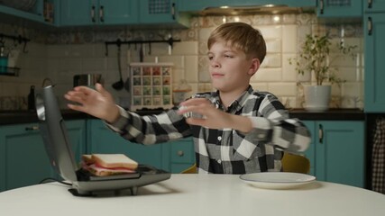 Boy Making Sandwich in Sandwich Maker at Home
