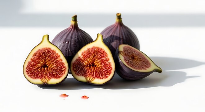 Fresh ripe figs cut open showing sweet red interior and seeds