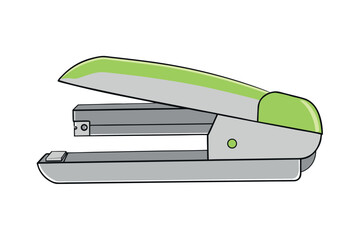 Black metal office stapler with staples isolated on white background