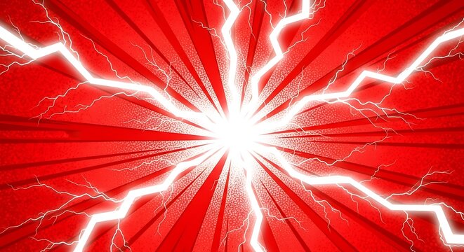 Explosion of white lightning on a red background with sunburst effect