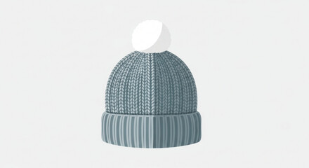 A cozy blue knit hat with a white pompom, perfect for winter warmth and style isolated on a fashionable accessory for cold days