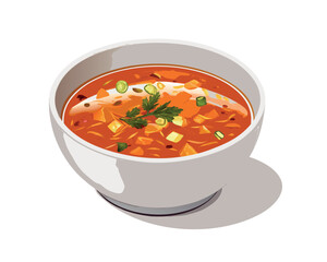 Healthy red vegetable soup in a white bowl for lunch or dinner