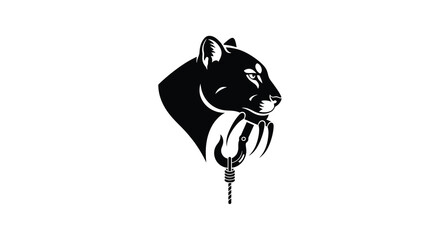 Cougar or panther head with climbing carabiner rope vector illustration