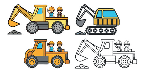 yellow bulldozer and truck construction vehicles vector illustration