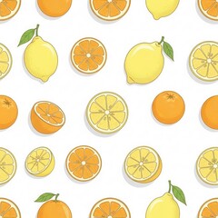 Colorful Citrus Fruits Pattern on White Background