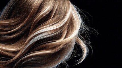 Naklejka premium Close-up of flowing, highlighted hair against a black background.