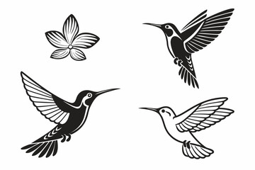 Obraz premium Minimalist hummingbird hovering icon set in black and yellow
