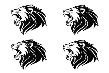 Minimalist roaring lion icon set in black and yellow