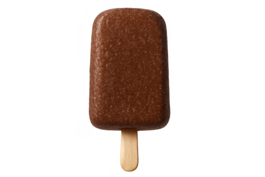 Chocolate ice cream bar on a stick, delicious frozen dessert for summer, transparent background studio shot