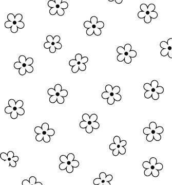 Simple Black and White Daisy Flower Pattern Seamless Background