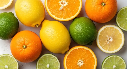 Vibrant assortment of fresh citrus fruits including oranges lemons and limes