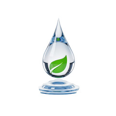 Water droplet with a leaf on top. isolated illustration on  transparent background PNG