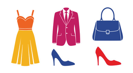 Naklejka premium Colorful fashion items a dress suit handbag and shoes illustration