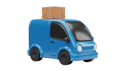 Blue van with a box on top of it. isolated illustration on  transparent background PNG