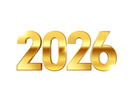  Minimal Golden 2026 with Star Bursts and Metallic Shine PNG