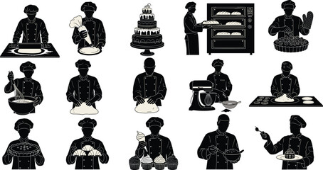 baking, pastry, chef, silhouette, dessert, cake, oven, dough, whisk, icing, kitchen, cooking