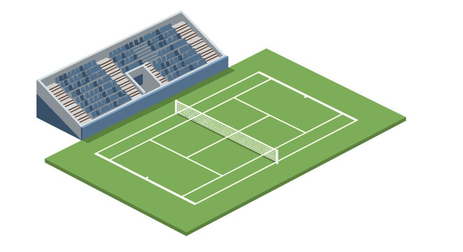 Isometric soccer field with stadium seating in 3d design