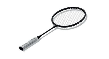 Isometric badminton racket with shadow on white background