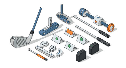 Isometric sports equipment collection for golf and weightlifting enthusiasts