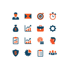 Modern business icons illustrating growth, finance, and teamwork
