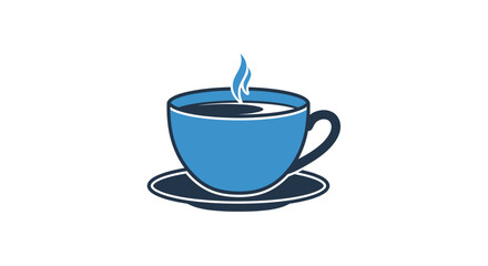 A simple blue cup of steaming coffee on a small saucer
